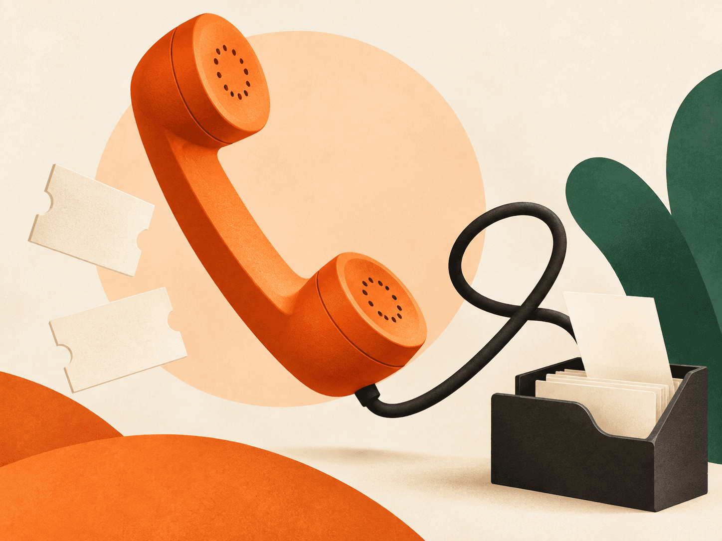 An orange telephone connects a conversation to an organized inbox